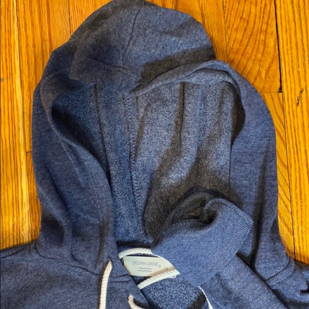 Navy blue tie up sweatshirt. - Picture 3 of 3